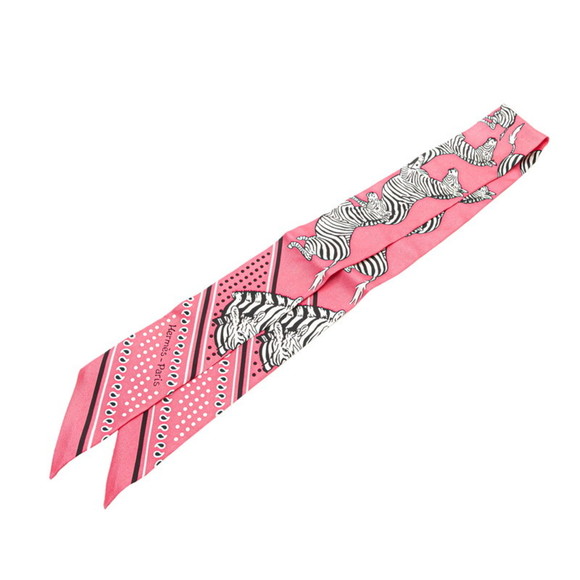 Hermes Hermès Twilly Les Zebres Bandana Zebra Scarf Muffler in Pink, White, a... - Picture 1 of 6